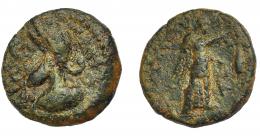 HISPANIA ANTIGUA. ILBERIR. As. A/ Cabeza con casco a izq., alrededor ley. ibérica ILBeRIR, poco legible. R/ Victoria a der, delante punta de lanza. AE 5,15 g. 18,6 mm. I-1508. ACIP-2291. Pátina oscura. MBC-/BC+. Muy rara. Ex Herrero, 15-12-2011, lote 112.