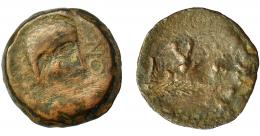 HISPANIA ANTIGUA. URSO. As. A/ Cabeza masculina diademada a der., delante (VRS)ON(E). R/ Oso de pie a der. AE 13,22 g. 30,04 mm.  I-2497. ACIP-2328. amplios vanos. BC+. Rarísima. Ex Áureo, 27-1-1994, lote 446.