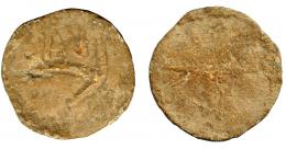 HISPANIA ANTIGUA. Plomo monetiforme. A/ Palma o espiga. R/ Arado, encima ASI(?). Ae 35,58 g. 42,69 mm. I-no. ACIP-p.37.2. RC/BC+. Rarísima.