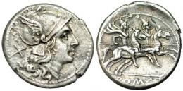 REPÚBLICA ROMANA. ACUÑACIONES ANÓNIMAS. Denario. Sur de Italia (200-190 a.C.). AR 4,42 g. CRAW-445. FFC-7. MBC+.