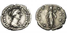 IMPERIO ROMANO. FAUSTINA LA MENOR (bajo Antonino Pío). Denario. Roma (145-147). R/ Concordia de frente con cornucopia; CONCORDIA. AR 3,56 g. 20,56 mm. RIC-500b. BC+. 