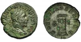 IMPERIO ROMANO. FILIPO I. As. Roma (248). Conmemoración del 1000 aniversario de Roma. R/ Columna con inscripción COS/III. En dos líneas; SAECVLARES AVGG, SC. AE 10,68 g. 25,43 mm. RIC-162b. Fina grieta. MBC.