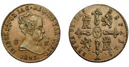ISABEL II. 8 maravedís. 1843. Segovia. VI-74. MBC-/MBC.