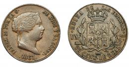 ISABEL II. 25 céntimos de real. 1861. Segovia. VI-152. Rayitas en anv. MBC. 