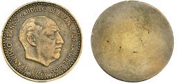 FRANCISCO FRANCO. 1 peseta. 1963. Sin reverso. Publicada en Gaceta Numismática, 135, XII-1999. MBC.