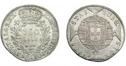 MONEDAS EXTRANJERAS. BRASIL. 960 Reis. 1818 (R). Reacuñados sobre 8 reales, sin datos visibles. KM-326.1. MBC.
