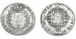 MONEDAS EXTRANJERAS. BRASIL. 960 Reis. 1819 (R). Reacuñados sobre 8 reales de Fernando VII de Lima (JP). KM-326.1. MBC-. 