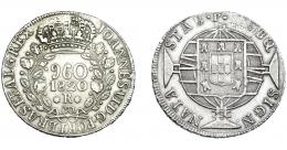 MONEDAS EXTRANJERAS. BRASIL. 960 Reis. 1820 (R). Reacuñados sobre 8 reales de Fernando VII de Lima (JP). KM-326.1. MBC. 