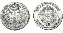 MONEDAS EXTRANJERAS. BRASIL. 960 Reis. 1820 (R). Reacuñados sobre 8 reales, sin datos visibles. KM-326.1. MBC-.