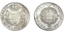 MONEDAS EXTRANJERAS. BRASIL. 960 Reis. 1821 (R). Reacuñados sobre 8 reales de Carlos IV, busto visible, posiblemente acuñados en México. EBC-/MBC.