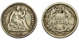 MONEDAS EXTRANJERAS. ESTADOS UNIDOS.  1/2 dime. 1862. KM-91. Bc+.