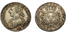 MONEDAS EXTRANJERAS. FRANCIA. Luis XVI. 1/ ecu. 1791. París. KM-562.1. MBc.