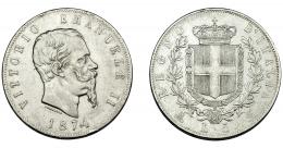 MONEDAS EXTRANJERAS. ITALIA. Víctor Manuel II. 5 liras. 1874. Milán. KM-8.3. MBC.