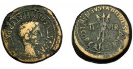 HISPANIA ANTIGUA. BILBILIS. Augusto. Semis. A/ Cabeza laureada a der.; AVGVSTVS DIVI F PATER PATR(IAE). R/ Haz de rayos; II-VIR, alrededor MVN AVGVSTA BILBILIS - L COR CALI L SEMP RVTI. AE 8,18 g. 22,9 mm. I-282. APRH-396. ACIP-3021. BC+. Rara.