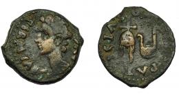 HISPANIA ANTIGUA. COLONIA PATRICIA. Augusto. Semis. A/ Cabeza a izq.; PERM CAES AVG. R/ Ápex y símpulo; COLONIA PATRICIA. AE 4,42 g. 22 mm. I-1992. APRH-130a. ACIP-3358. MBC-. 