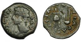 HISPANIA ANTIGUA. COLONIA PATRICIA. Augusto. Semis. A/ Cabeza a izq.; PERM CAES AVG. R/ Apex y simpulum; COLONIA PATRICIA. AE 5,61 g. 22,0 mm. I-1992. APRH-130a. ACIP-3358. Pátina oscura. BC+/MBC-. 