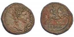 35   -  HISPANIA ANTIGUA. BILBILIS. Augusto. As. A/ Cabeza a der., delante AVGVSTVS. R/ Jinete lancero a der., en exergo BILBILIS. AE 14,30 g. 30,3 mm. I-274. APRH-389. ACIP-3014. Pátina marrón. MBC+. Rara.