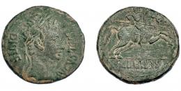 3020 - HISPANIA ANTIGUA. BILBILIS. Augusto. As. A/ Cabeza laureada a der.; AVGVSTVS DIVI F. R/ Jinete lancero a der., en exergo BILBILIS. AE 11,14 g. 28,8 mm. I-275. APRH-391. ACIP-3016. Pátina verde. MBC-. Escasa.