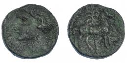3026 - HISPANIA ANTIGUA. EMISIONES HISPANO-CARTAGINESAS. Unidad. A/ Cabeza masculina a izq. R/ Caballo parado delante de palmera. AE 11,61 g. 24,4 mm. I-552. ACIP-609. Pátina verde rugosa. BC+.