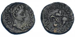 3028 - HISPANIA ANTIGUA. CARTAGONOVA. Augusto. Semis. A/ Cabeza laureada a der.; AVGVSTVS DIVI F. R/ Instrumentos pontificales. C VAR RVF SE IVL POL II VIR. AE 6,55 g. 21,6 mm. I-594. APRH-168. ACIP-3138. MBC-/MBC.