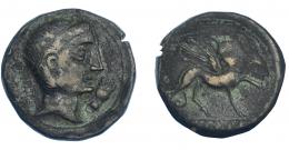 3037 - HISPANIA ANTIGUA. CASTULO. As. A/ Cabeza masculina diademada a der., delante mano. R/ Esfinge a der., delante estrella, en exergo KaSTiLO poco visible. AE 15,76 g. 28,4 mm. I-701. ACIP-2142. Pátina oscura. MBC-. Escasa.