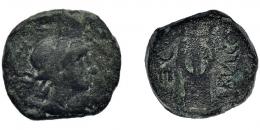 3062 - HISPANIA ANTIGUA. OBULCO. Semis. A/ Cabeza femenina a der. R/ Lira, a izq. creciente y IIII, a der. ley. (O)BVLCO. AE 5,37 g. 17,7 mm. I-1852. ACIP-2251. BC+. Muy rara.