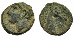 HISPANIA ANTIGUA. EMISIONES HISPANO-CARTAGINESAS. 1/4 de calco. A/ Cabeza masculina a izq. R/ Cabeza de caballo a der. AE 1,95 g. 13,6 mm. I-554. ACIP-610. Pátina verde. MBC-. 