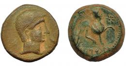 HISPANIA ANTIGUA. CASTULO. As. A/ Cabeza masculina a der. R/ Esfinge avanzando a der., delante estrella, en exergo KaSTiLO. AE 15,45 g. 25,8 mm. I-707. ACIP-2126. Pátina verde en rev. MBC/MBC-.