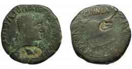 HISPANIA ANTIGUA. CLUNIA. Tiberio. As. Resello de jabalí en anv. y cabeza de jabalí en rev. AE 11,85 g. 29,4 mm. I-838. APRH-454. ACIP-3174. El resello MBC-, la moneda BC.