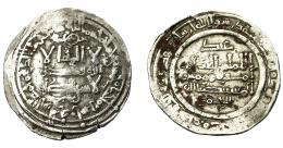 ACUÑACIONES HISPANO-ÁRABES. CALIFATO. Al-Hakam II. Dirham. Madinat al-Zahra 351 H. AR 3,64 g. 24,58 mm. Vives-449. alabeada. MBC-/MBC.