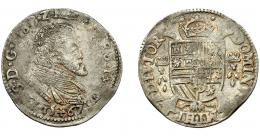 FELIPE II. 1/5 de escudo. 1567. Hasselt (Limburgo). Vanhoudt-271.HS. Pequeños vanos. MBC+.