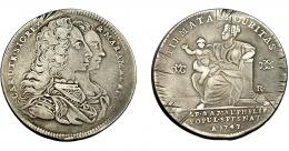 CARLOS III. Piastra. 1747. Nápoles. Estuvo colgada. Rayas de ajuste. MIR-335.1. MBC-.