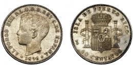 ALFONSO XIII. 40 centavos de peso. 1896. Puerto Rico. PGV. VII-176. MBC-/MBC.
