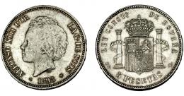 ALFONSO XIII. 5 pesetas. 1893 *18-93. Madrid. PGL. VII-185. Pequeñas marcas. EBC/EBC-.