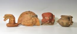 PREHISPÁNICO. Lote de 4 fragmentos de épocas y culturas diversas. Cerámica. Todos ellos fragmentados, uno de ellos parcialmente reconstruido. Longitud 9 cm y 17 cm.