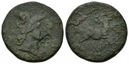 HISPANIA ANTIGUA. EMPORITON. As. Doble resello DD y delfín en anv. AAE 12,12 g. 28,3 mm. BC+. Ex colección Guadán, 207.
