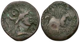 HISPANIA ANTIGUA. EMPORITON. As. Doble resello DD y delfín en anv. AE 13,11 g. 28,5 mm. BC+.