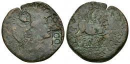 HISPANIA ANTIGUA. EMPORITON. As. Doble resello DD y delfín en anv. AE 10,08 g. 28,8 mm. BC/BC+. Ex colección Guadán, nº 204.