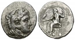 GRECIA ANTIGUA. MACEDONIA. Alejandro III. Tetradracma. Tarso (c. 333-327 a.C.). R/ B debajo del trono. AR 16,63 g. 25,10 mm. PRC-3000. Erosiones. MBC-/MBC.