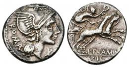 REPÚBLICA ROMANA. FLAMINIA. Lucius Flaminius Cilo. Denario. Roma (109-108 a.C.). R/ Victoria en biga a der., debajo L FLAMINI, en exergo CILO. AR 3,92 g. 18,7 mm. CRAW-302. FFC-708. Pequeñas marcas. MBC/MBC-.