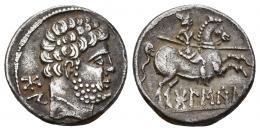 HISPANIA ANTIGUA. BOLSKAN. Denario. A/ Cabeza masculina con collar a der., detrás BoN. R/ Jinete lancero a der., debajo sobre línea BoLSKaN. AR 4,09 g. 17,7 mm. I-1912. ACIP-1422. MBC+.
