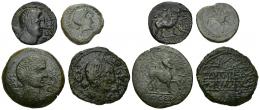 HISPANIA ANTIGUA. Lote de 4 monedas: 1 as y 1 semis de Castulo y 1 as y 1 semis de Obulco. BC-/MBC-.