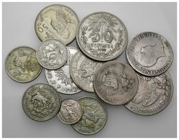 MONEDAS EXTRANJERAS. MÉXICO. Lote de 13 de monedas: 4 reales (Guanajuato 1863); 2 reales (2: 1823 Iturbide y Guamajuato 1858); 5 centavos (1872: 10 centavos, 1914), 20 centavos 1940); 25 centavos (4: 1887, 1950, 1951 y 1952); 50 centavos (3: 1907, 1921 y 1950). BC+/EBC.