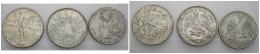 MONEDAS EXTRANJERAS. MÉXICO. Lote de 3 piezas. 1 peso (2: 1874, KM-408; 1908, KM-409.2) y 2 pesos (1921, KM-462). BC+/MBC+.