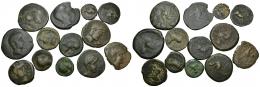HISPANIA ANTIGUA. CASTULO. Lote de 13 monedas: doble (1), as (5), semis (6), cuadrante (1). BC-/MBC-.