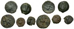 HISPANIA ANTIGUA. Lote de 5 piezas diferentes de Ebusus: cuarto (2) y octavo (3). BC+/MBC-.