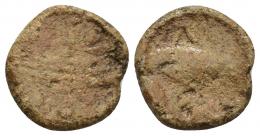 12 - HISPANIA ANTIGUA. BALSA. Plomo. Módulo semis. A/ Atún a izq., encima(B)ALSA. R/ Nave, encima (BA). PB 3,25 g. 14,5 mm. I-205. CCP-no. RC. Compra privada Pliego (1998).