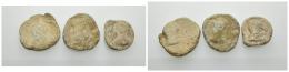 16 - HISPANIA ANTIGUA. CARBULA. Lote de 3 plomos monetiformes. A/ Cabeza a der. R/ Lira. I-445. CCP-p. 4. RC.