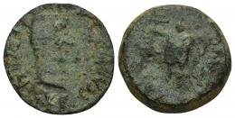 43 - HISPANIA ANTIGUA. EBUSUS. Calígula. Semis. A/ Cabeza a der., C CAESAR AVG GERMANICVS. R/ Bes de frente con maza y serpiente; (INS) AVG ('ybsm). AE 6,96 g. 22 mm. I-966. APRH-480. ACIP-3182. Pátina verde. RC. Ex Áureo, 16-5-1995, lote 85.