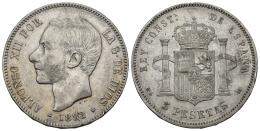 353   -  ALFONSO XII. 5 pesetas. 1882/1 *18-82/1. Madrid. MSM. AR 24,8 g. 37,3 mm. VII-88.1. MBC/MBC+.